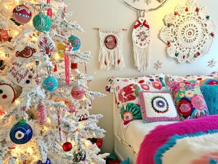 Obraz premium Festive Bedroom Decor with Christmas Tree.
