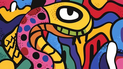 Obraz premium Colorful minimalist traditional snake pattern illustration poster background