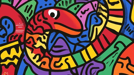 Colorful minimalist traditional snake pattern illustration poster background