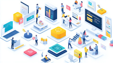 Obraz premium Employees working in the office, panoramic view