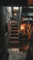 Obraz premium Cozy Narrow Staircase to Hidden Loft Interior