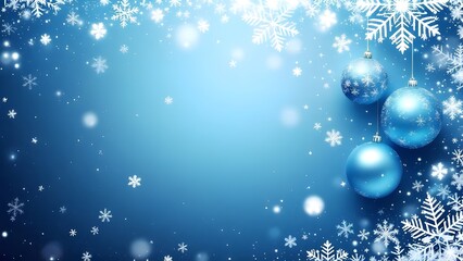 Christmas blue snowflakes and crystal decoration ornament background with copy space