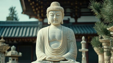 Majestic White Marble Buddha Statue Carving