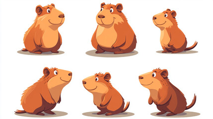 Fototapeta premium Cute funny capybara in different poses.