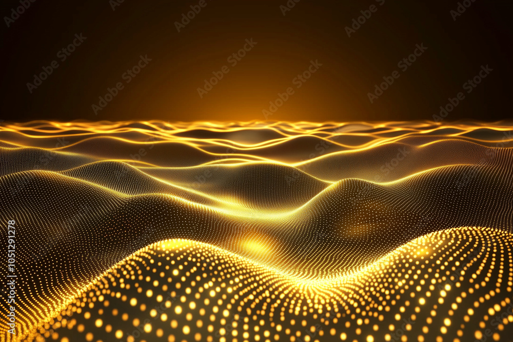 Poster golden wave with a sun in the background. the sun is shining on the wave, creating a warm and inviti