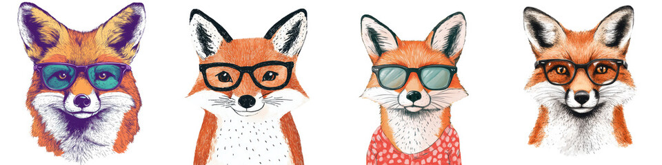 Obraz premium Whimsical of foxes wearing fashionable eyeglasses and cozy winter scarves capturing their playful and intelligent personalities in a style