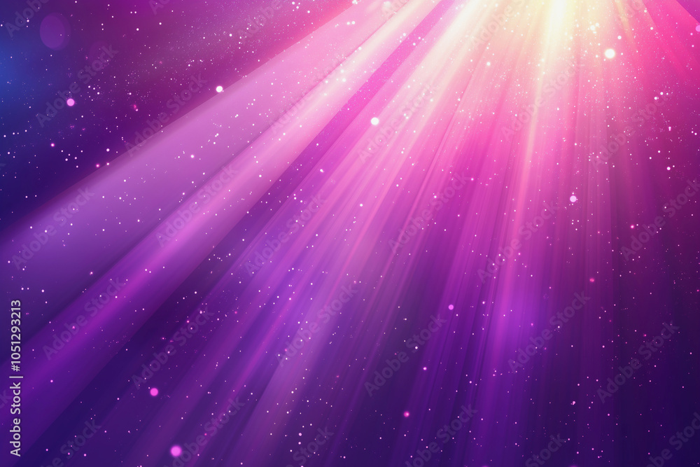 Poster purple background with a lot of sparkles and light shining through. Scene is bright and cheerful