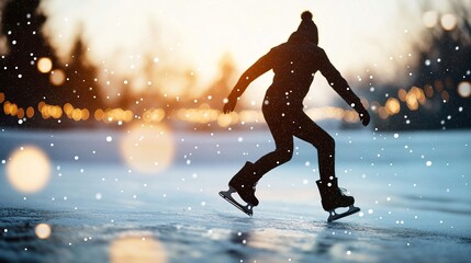 Naklejka premium Skater Silhouette in a Winter Landscape