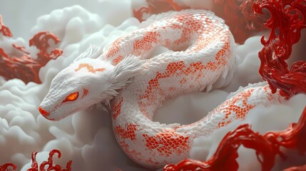 Obraz premium traditional 3d snake and clouds illustration poster background