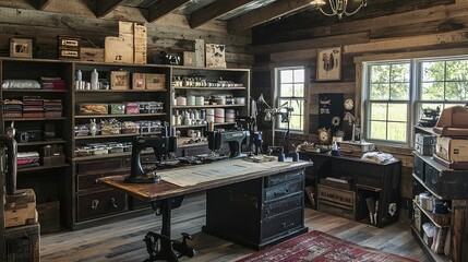 Cozy Craft Room with Sewing Machines and Fabrics