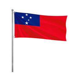Samoa National flag waving in the wind on a silver pole, isolated on transparent