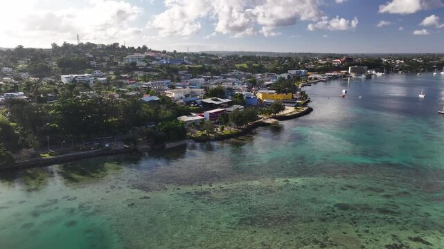 Port Vila Town On The Island Of Efate, Shefa Province, Vanuatu. Aerial Drone Shot
