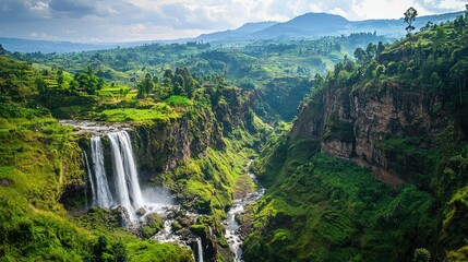 Majestic Waterfalls Cascading Through Rocky Terrain