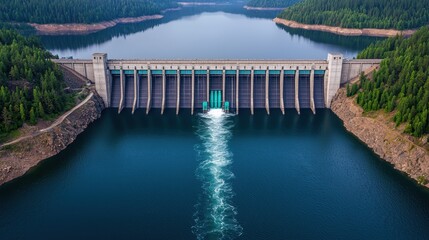 Aerial View of a Hydroelectric Dam with Flowing Water