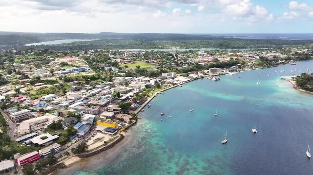 Harborside Capital Of Port Vila On The Island Of Efate, Shefa Province, Vanuatu. Aerial Shot