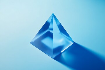 Fototapeta premium Minimalist isometric cube made of blue glass, blue background design, isosceles triangle in the middle, minimalism design, blue color theme design, illustration, 