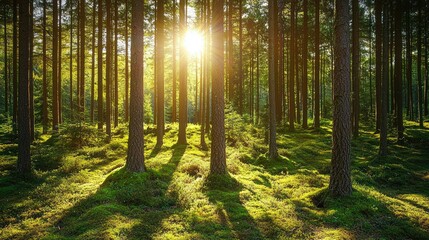 Obraz premium Beautiful Dense Evergreen Forest in Norwegian Countryside