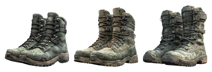 Isolated Military Boots on Transparent Background