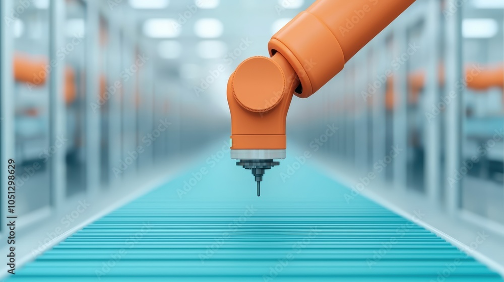 Poster advanced manufacturing with robotic arm in factory setup