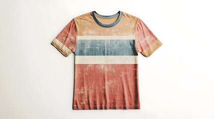 A vintage-style T-shirt with faded colors and retro typography, showcased on a bright white background for clarity.