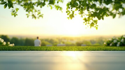 Obraz premium Person Visiting a Memorial at Sunrise