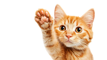 Obraz premium Playful Ginger Tabby Cat Raising Paw