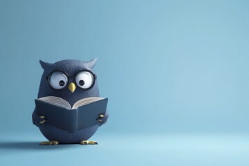 Owl with Open Book on blue background