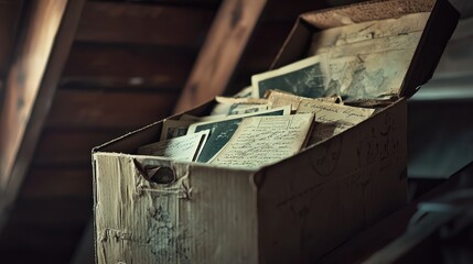 Vintage Cardboard Box of Old Letters and Photographs