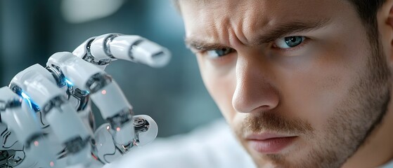Man engaging in virtual conversation with intelligent chatbot interface showcasing futuristic innovation and technology in modern digital communication and automation