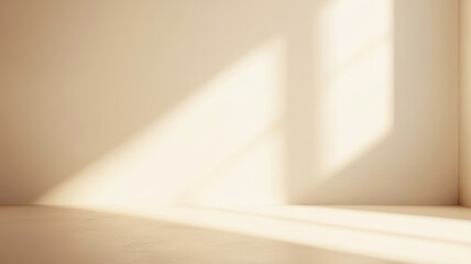 Minimalist beige room with soft shadows on wall and floor from sunlight