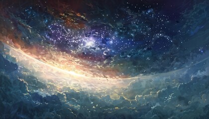 God Created the Firmament in the Midst of All Water to Separate Water from Water. Genesis illustration
