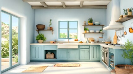 Fototapeta premium Charming coastal kitchen with natural vibes