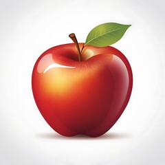 Obraz premium Red apple Illustration with leaf