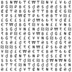 currency symbols from major world currencies and money on a white background ideal as a concept of global finance and market globalization