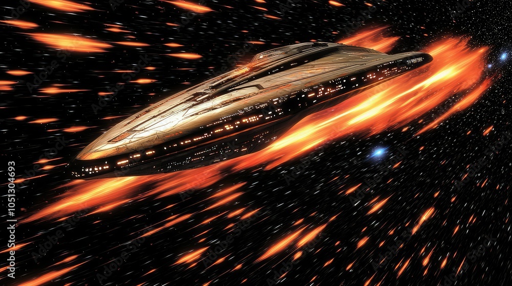Poster daring escape of a spaceship from enemy fleet