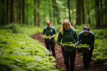 Dedicated volunteers engaging in tree planting activity to enhance a beautiful park environment