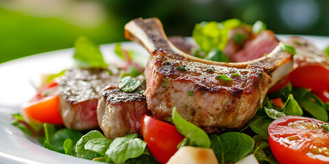Grilled Lamb Chops on Fresh Garden Salad