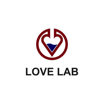 Heart shaped test tube, Love Lab Logo Symbol Design Template Flat Style Vector
