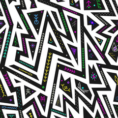 Monochrome geometric neon lines. Seamless pattern.