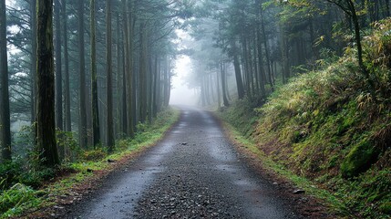 Fototapeta premium Mystical Foggy Path in Serene Forest Environment