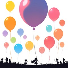 Silhouette of girl holding colorful balloons