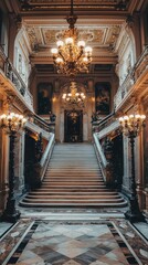 Obraz premium Elegant Grand Entrance Hall with Marble Staircase