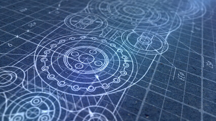 Fototapeta premium Engineering education. Technology background. Technical drawing . 