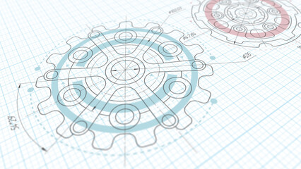Gears. Technical drawing of gear .Engineering industry.Technology background. 