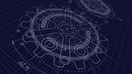 Gears. Technical drawing of gear .Engineering industry.Technology background. 