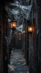 Fototapeta premium Mysterious Dark Alleyway with Old Lanterns