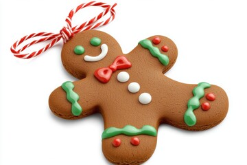 Miniature gingerbread man ornament with colorful icing details, celebrating holiday treats and traditions