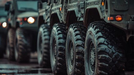 Military Vehicles Parked in a Row