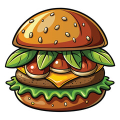 Delicious Portobello Mushroom Burger Illustration on a Clean White Background Vector Design