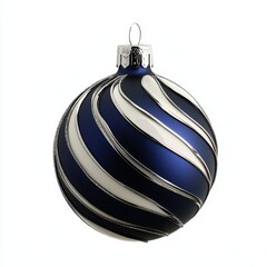 Shiny blue ornament with silver stripes, combining cool tones for a sophisticated and festive tree decoration